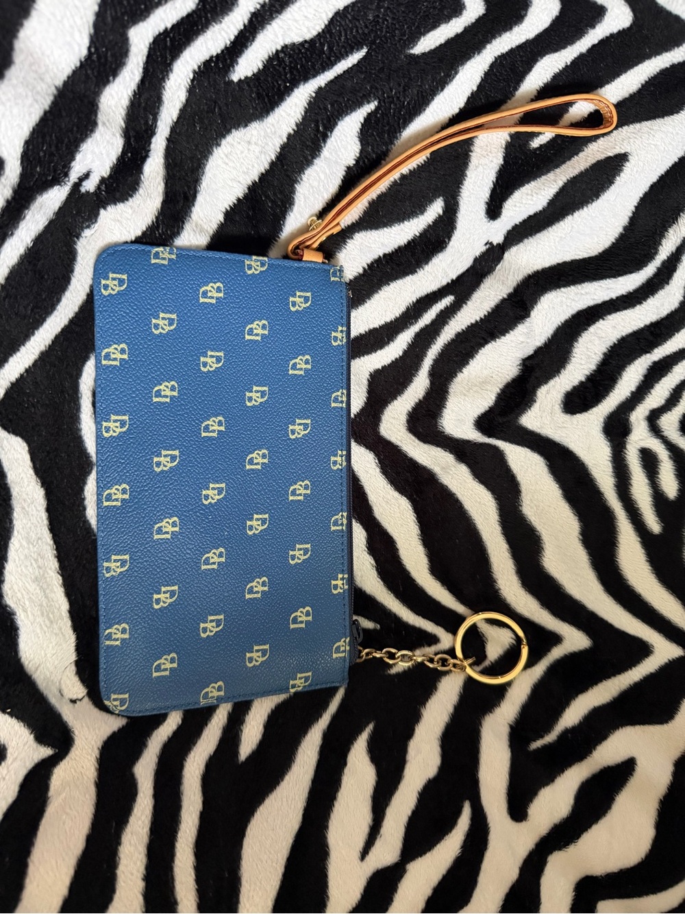 Dooney & Bourke Blue Monogram Wristlet with Gold Accents